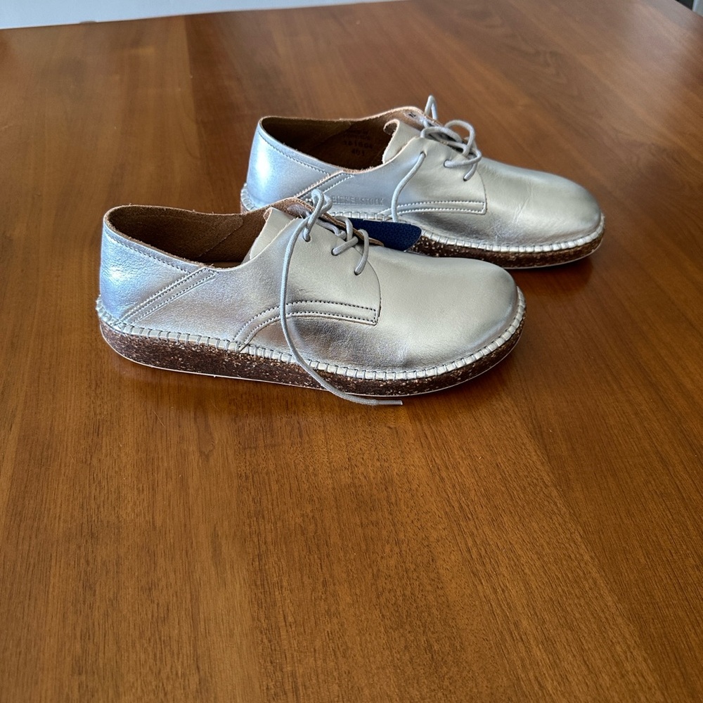 Birkenstock Gary Metalic Silver Lace-Up loafers new no box size 9.5 - Picture 6 of 12